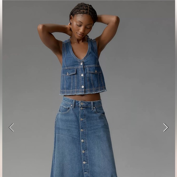 Anthropologie Pilcro coastal cutoff v-neck denim top button down size XL vest - Picture 6 of 14